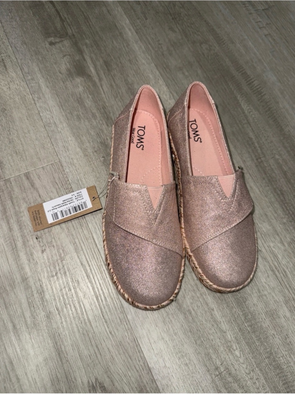 Toms Kids Rose Gold Glitter Slip-On Moccasins